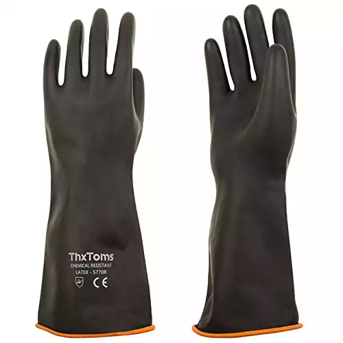 ThxToms Heavy Duty Latex Gloves - Resist Strong Acid, Alkali and Oil - 14 in.